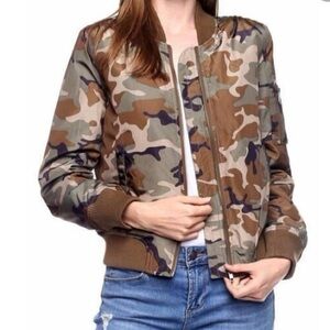 Love Tree Olive Black Camouflage Woodland Bomber Zip up Jacket Windbreaker